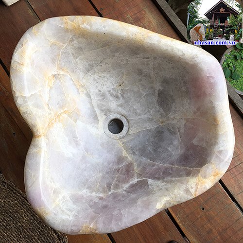 Lavabo rửa mặt đá thạch anh hồng tự nhiên đặt sàn RM-03