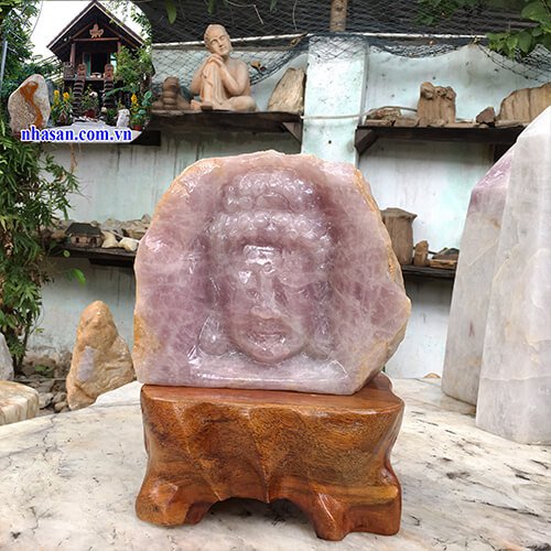 Tượng mặt Phật Thích Ca Mâu Ni bằng đá thạch anh tự nhiên 